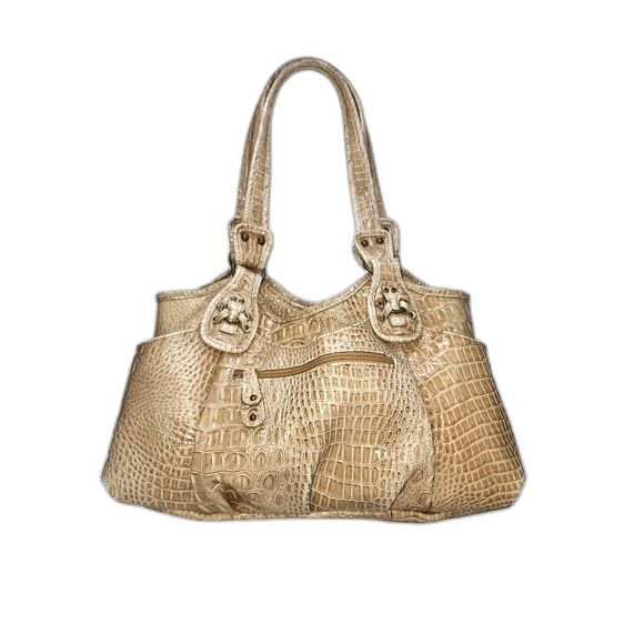 Vintage Jessica Simpson Beige Faux Crocodile Shoulder Bag 15"X10"X4" - Picture 2 of 10